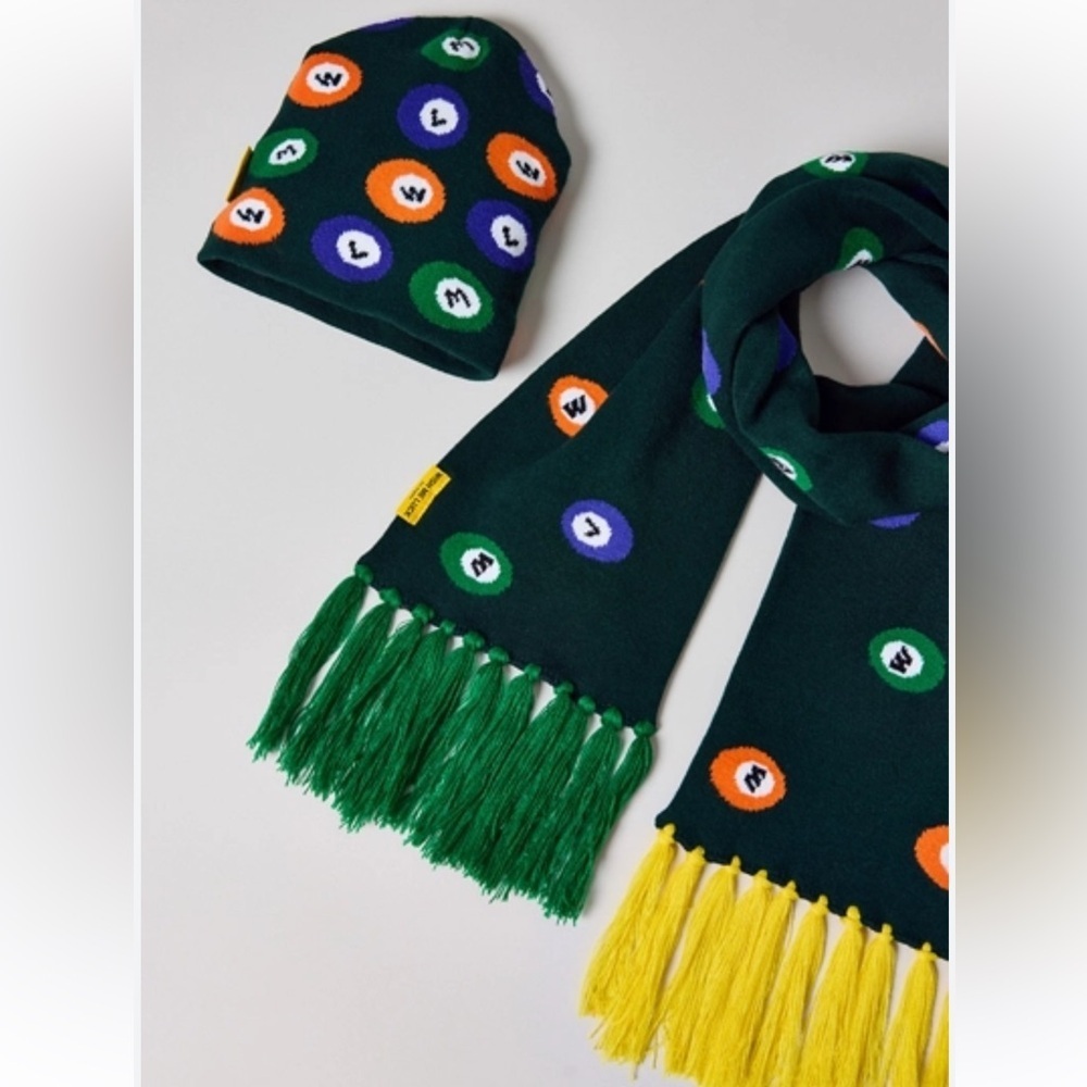 Urban Outfitters Wish Me Luck Billiard Pool Ball Knit Scarf and Beanie Set New